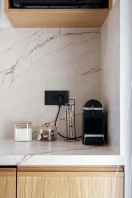 a kitchen with a counter top with a microwave at Alectrona Living Crete, Villa Mezcal in Plataniás