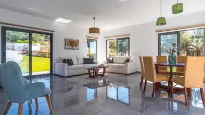 a living room with a table and chairs at Villa Alen in Áptera