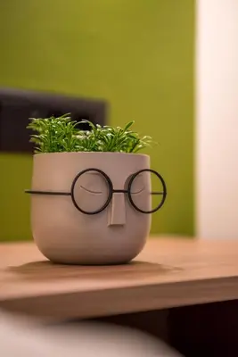 a potted plant with glasses sitting on a table at Chania Experience Residence in Chania Town