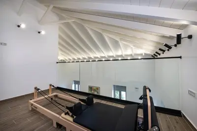 a view of a gymnasium with a large glass ceiling at Chania Luxury City Retreat , Hammam & outdoor Jacuzzi in Chania Town