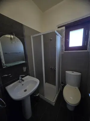 a bathroom with a sink and a toilet and a shower at Villa Anna Gaia In Tzivaras in Tsivarás