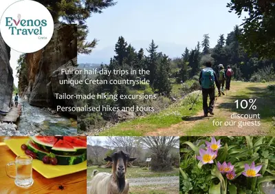 a collage of photos of people hiking on a trail at Elia House in Megála Khoráfia