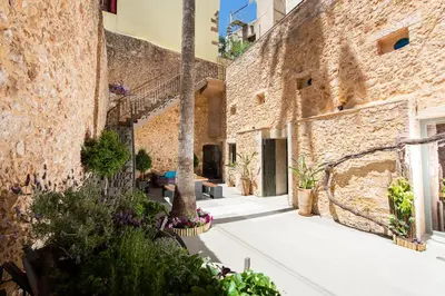 an alley with a palm tree and a building at Domus Renier Boutique Hotel in Chania Town