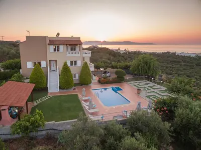 an aerial view of a house with a swimming pool at Villa Aretousa 2 in Agia Marina Nea Kydonias
