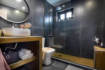 a bathroom with a sink and a toilet and a shower at Santy Villa - Gerani in Gerani Chanion