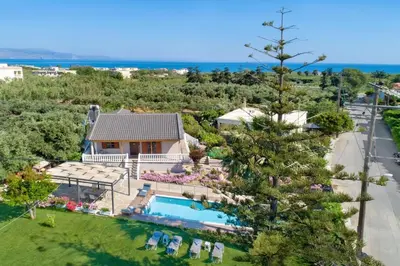 an aerial view of a house with a swimming pool at Santy Villa - Gerani in Gerani Chanion