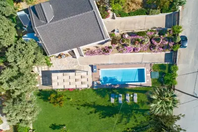 an overhead view of a house with a swimming pool at Santy Villa - Gerani in Gerani Chanion