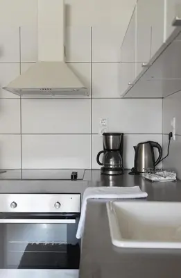 a kitchen with a sink and a stove top oven at Christini Apartment in Chania Town