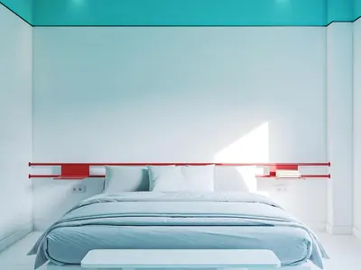 a bedroom with a large bed with blue sheets at Cocoon City Hostel in Chania Town