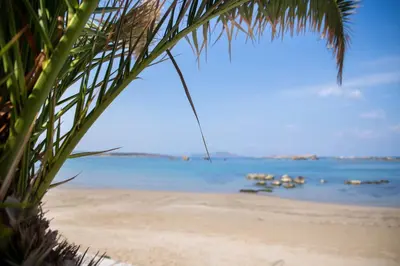 a view of a beach with boats in the water at Chania Sea View Apartment with Free Private Parking in Chania Town