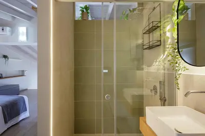 a bathroom with a shower and a sink at Villa Veni in Kolymvari