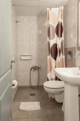 a bathroom with a toilet and a sink and a shower at Niriis Hotel in Kato Daratso