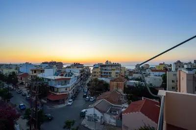 an aerial view of a city at sunset at Elia Selinou in Chania Town