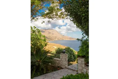 a view of the ocean from a villa at Souda Bay View in Kalami