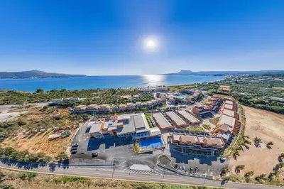 an aerial view of a resort next to the water at Kiani Beach Resort Family All Inclusive in Kalyves