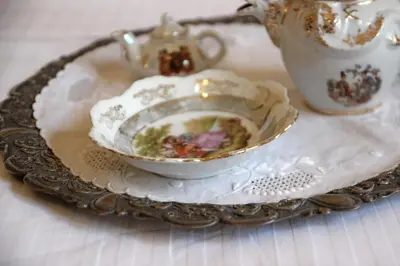 a tea set on a tray with a tea kettle at Gardens Downtown center Chania Elpida Villa in Chania Town
