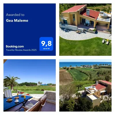 a collage of three pictures of a house at Gea Maleme in Maleme