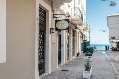 a street with a sign on the side of a building at Casa Veneta in Chania Town