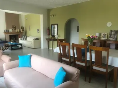a living room with a couch and chairs at Terpsichori villa and apartments in Kalamaki Chanion