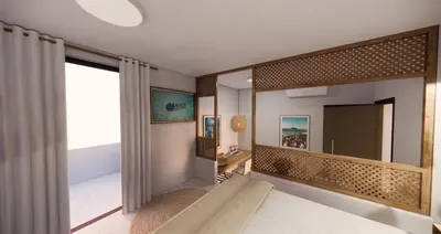 a bedroom with a large mirror and a dressing room at Matzi Hotel Apartments in Gerani Chanion