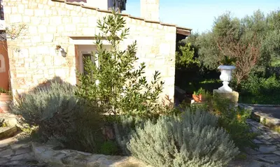 a garden with plants in front of a building at Rumpis Traditional House in Kambánion