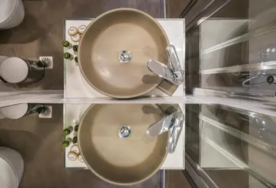 a sink on a shelf in a bathroom at Camara Residence in Chania Town