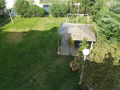 an overhead view of a small house in a yard at Rastoni Apartments in Kissamos