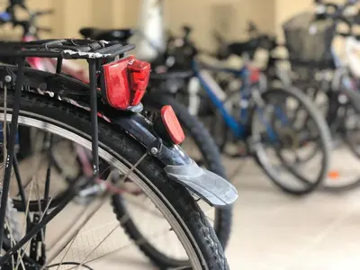 a close up of a bike tire with a red light at Daphnis Villas in Maleme