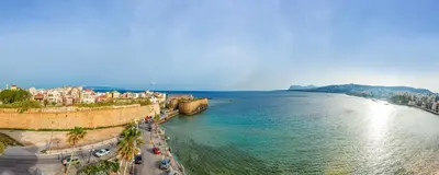 an aerial view of a city and the ocean at Kumba At Koum Kapi in Chania Town