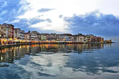 a view of a river in a city with buildings at Aristea's Apartment 1st Floor in Chania Town