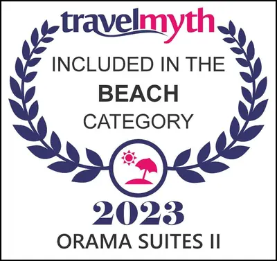 a logo for a beach category with a laurel wreath at Orama Suites II in Kato Daratso