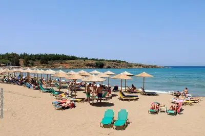 a group of people sitting on a beach with chairs and umbrellas at Cozy Renovated Apartment 