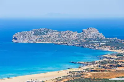 an aerial view of a island in the ocean at Estia in Plátanos