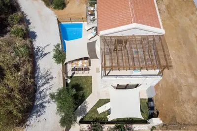an overhead view of a house with a roof at Villa Rebecca in Agia Marina Nea Kydonias