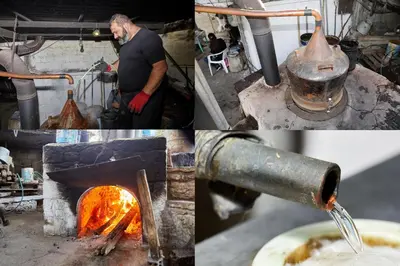 a collage of photos with a man working in a forge at father's house in kissamos in Korfalónas