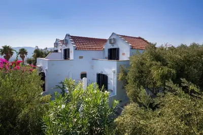 an aerial view of a white house with trees at Orionas Village in Kato Daratso