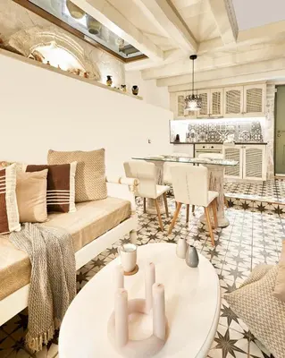 a living room with a couch and a table at Estia Residence in Chania Old Town in Chania Town
