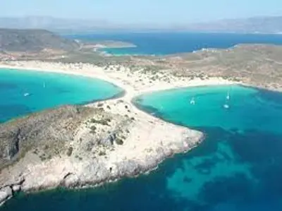 an aerial view of an island in the ocean at House with Sea View close to Platanias in Vrísai