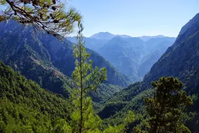 a view of a valley in the mountains at Omega Comfy Apartments Almyrida in Almirida