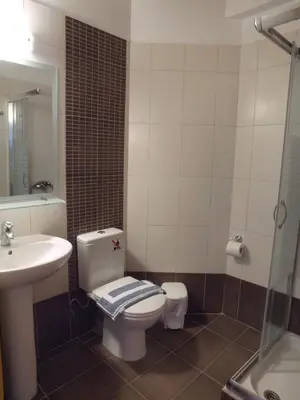 a bathroom with a toilet and a sink at Villa Niki in Loutro