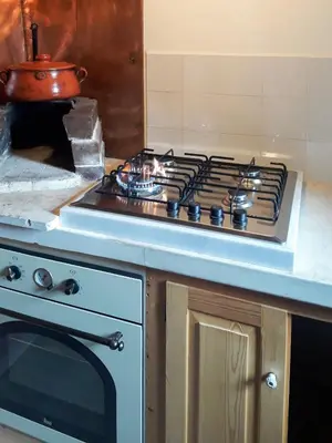 a stove top oven with a pot on top of it at Lemon Tree Eco-Retreat in Gavalochori
