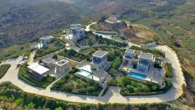 an aerial view of a house on a hill at Youphoria Sea View Villas in Kissamos