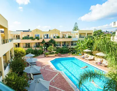 an overhead view of a swimming pool at a hotel at Helios Apartments in Kato Daratso