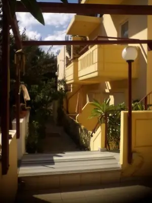 a view from a balcony of a building at Leonidas Rooms in Plataniás