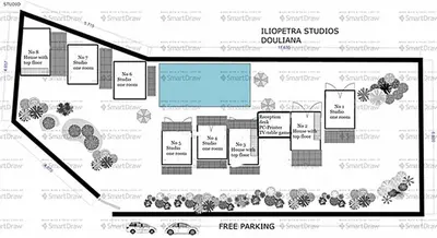 a site plan of a library shows a building at Crete holiday rental small village close to beaches -sharing a large pool in Vamos