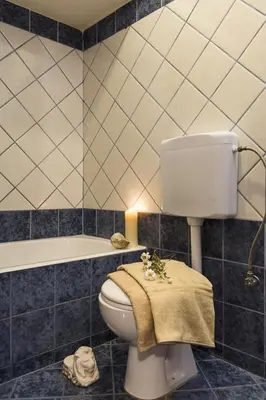 a bathroom with a toilet and a bath tub at House Erofili in Chania Town