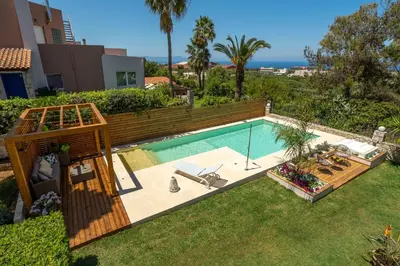 an overhead view of a swimming pool in a yard at Chania Elite Homes, Enjoy a Chic Oasis by the heated Pool in Kounoupidhianá