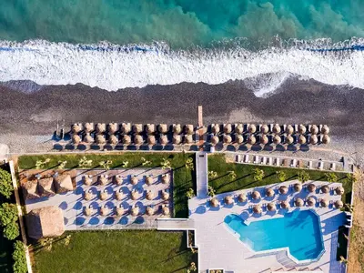 an overhead view of a resort with the ocean at Solimar White Pearl - Adults Only in Kolymvari
