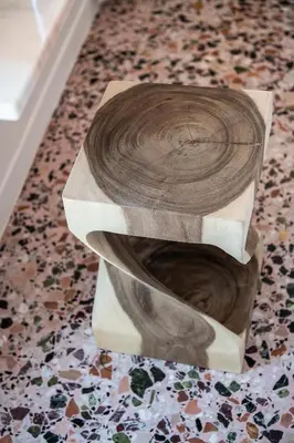 a wooden table sitting on top of a floor at Artemide city places-Cozy Rooms in Chania Town