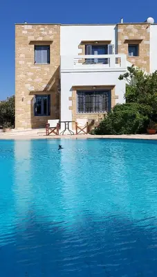 a house with a pool of water in front of it at Villa 